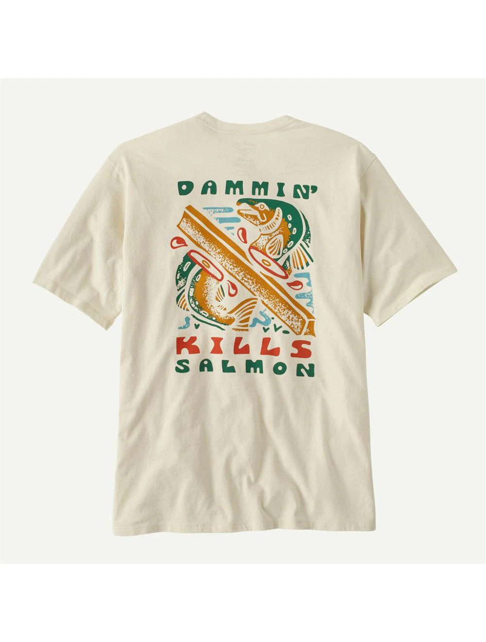 That is a Tee Patagonia M's Take a Stand Responsibili-Tee Dammin' Kills: Birch white