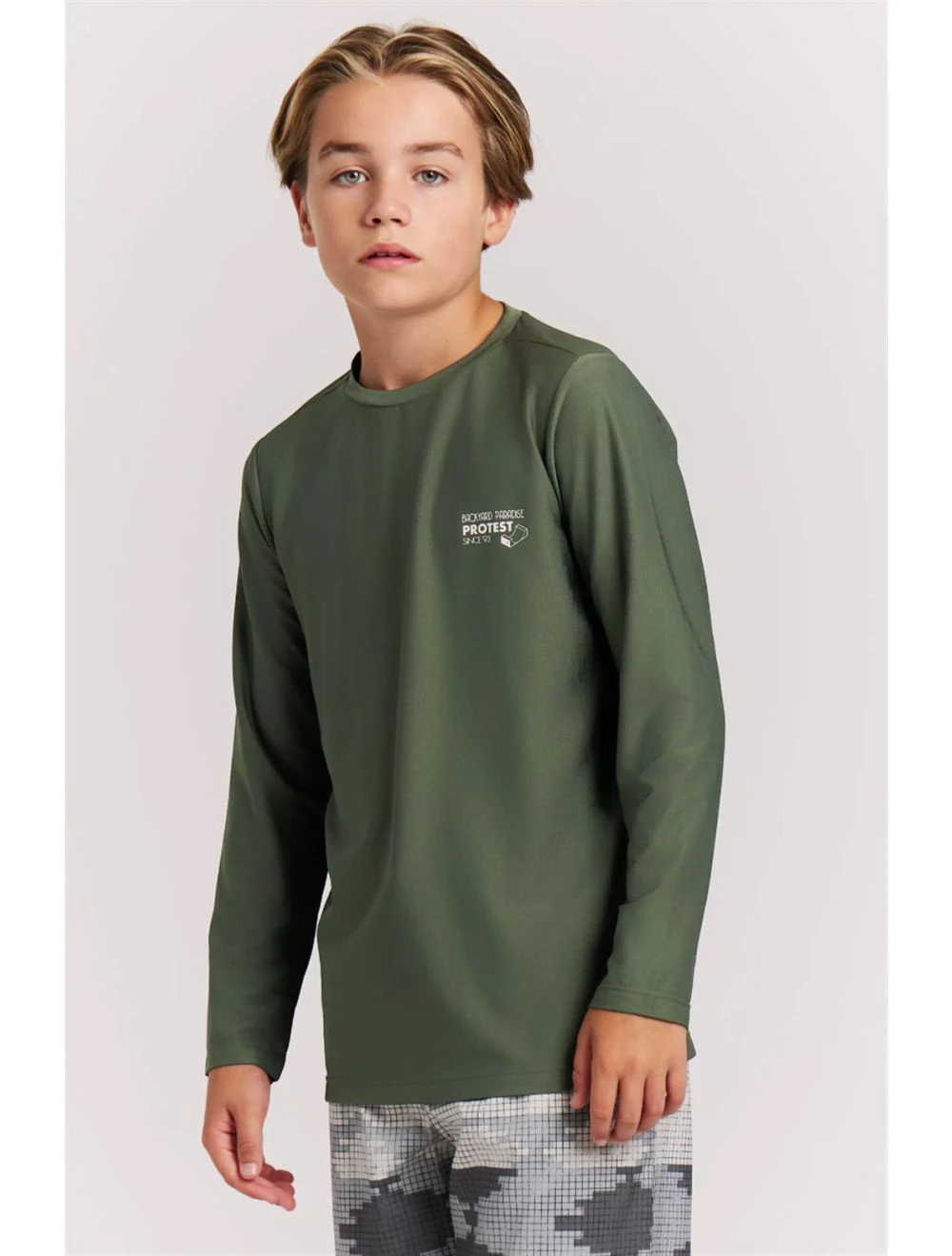 That is a Lycra; Rashguard Protest PRTWELDO JR surf T long sleeves Thyme Thyme